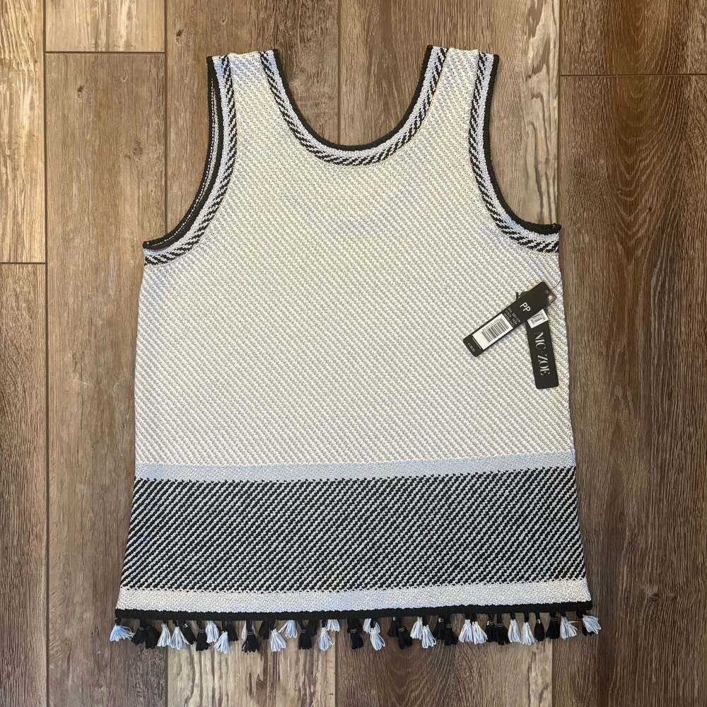 NIC+ZOE Textured Knit Fringe Hem Tank Top Womens Petite PP NWT